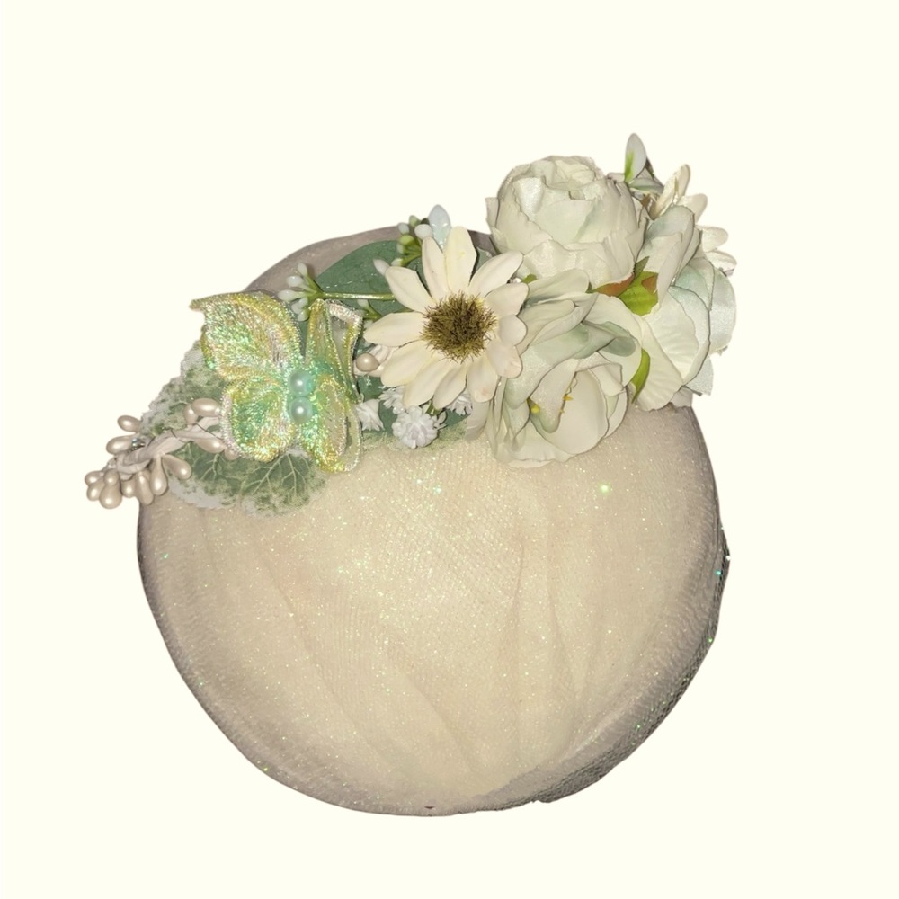Light Sage Green Girls Flower Girl Crown Easter Headband Butterflies & Roses NEW